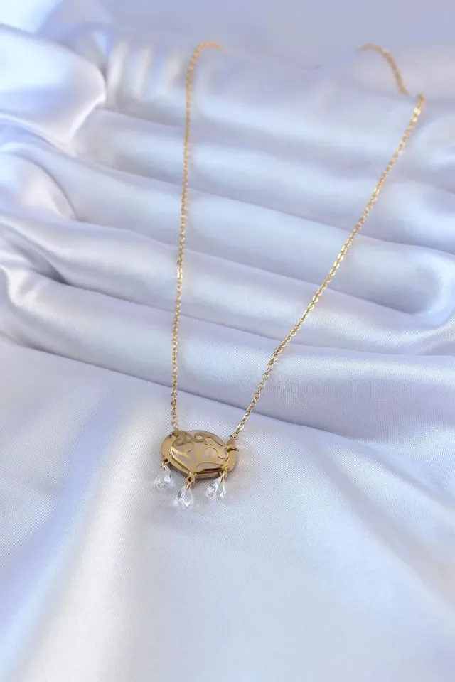 316L Çelik Özel Seri    Gold RenkModel  Zirkon Taşlı Kadın Kolye