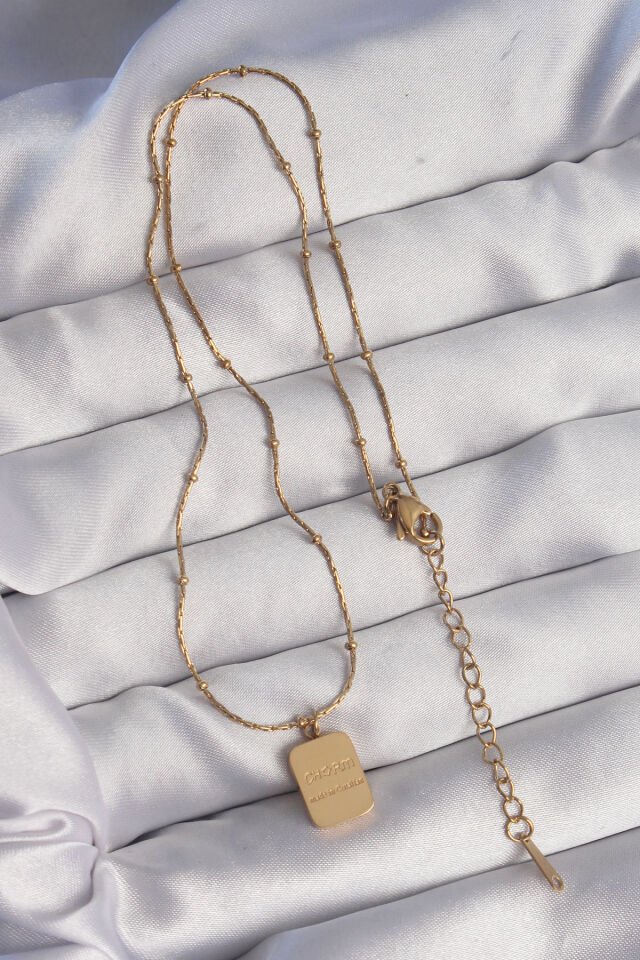 316L Çelik Özel Seri  Gold Renk Kare Charm Model Kolye