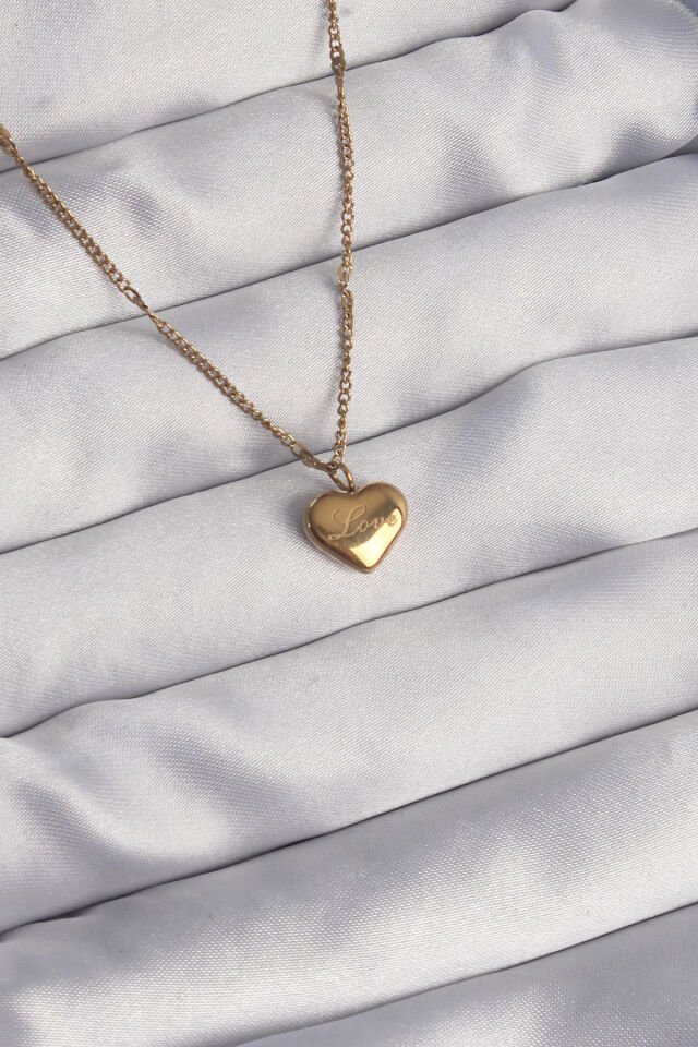 316L Çelik Özel Seri  Gold Renk Kalp Model Love Kolye