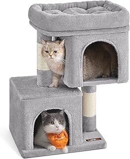 Feandrea Kedi Ağacı, 67 cm Kedi Kulesi, S, Kedi Dairesi, 3 Kg'a Kadar Yavru Kediler İçin, Büyük Kedi Levrek, 2 Kedi Mağarası, Tırmalama Direği, Açık Gri Pct611W01