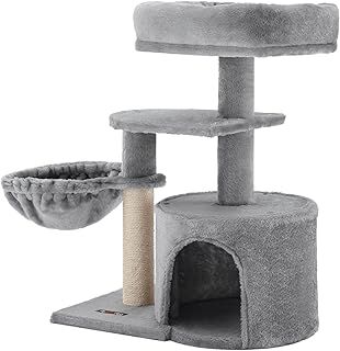 FEANDREA Küçük Kedi Ağacı Tırmalama Direği Çok Katlı 68 cm, Açık Gri