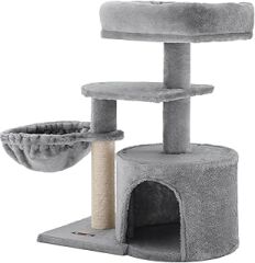 FEANDREA Küçük Kedi Ağacı Tırmalama Direği Çok Katlı 68 cm, Açık Gri