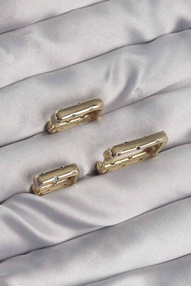 Özel Seri Pirinç Gold Renk Renkli Zirkon Taşlı Kare Model Küpe Seti