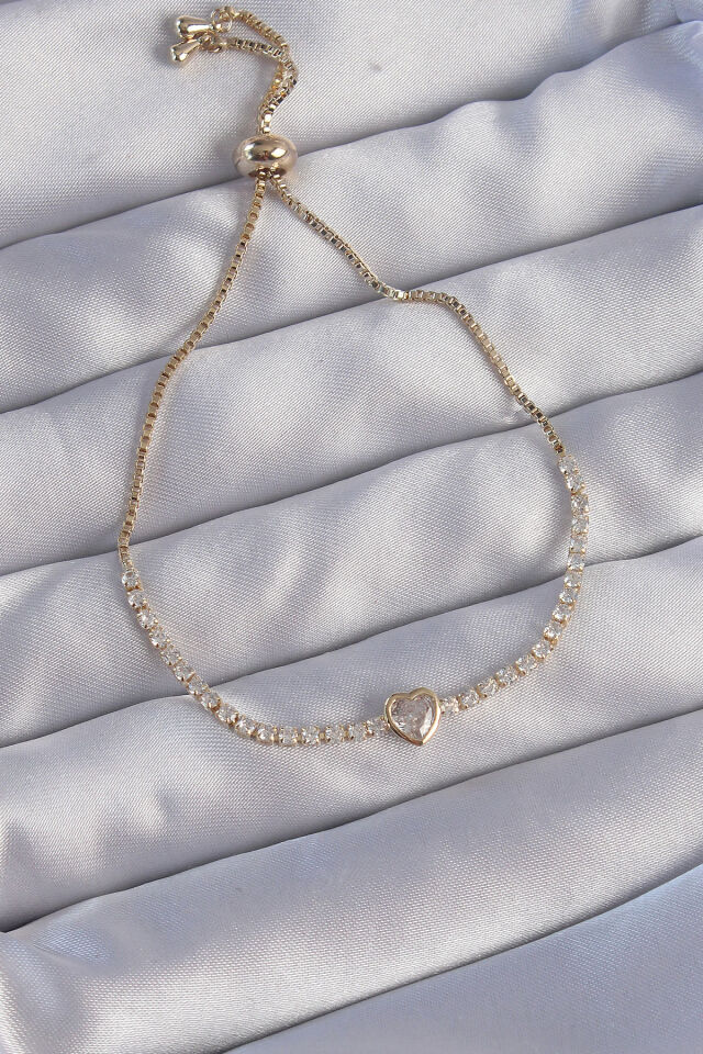 Özel Seri Pirinç Gold Renk Zirkon Taşlı Charm Model Asansörlü Bileklik