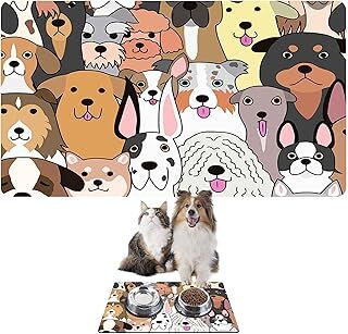 Monnhein Mama ve Su Evcil Hayvan Beslenme Matı, Kolay Temizlenen Emici Su Geçirmez Kumaş, Küçük Orta Boy ve Büyük Kedi ve Köpekler için Dayanıklı Köpek Kedi Paspas (50x35, Renkli Köpekler)