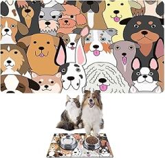 Monnhein Mama ve Su Evcil Hayvan Beslenme Matı, Kolay Temizlenen Emici Su Geçirmez Kumaş, Küçük Orta Boy ve Büyük Kedi ve Köpekler için Dayanıklı Köpek Kedi Paspas (50x35, Renkli Köpekler)