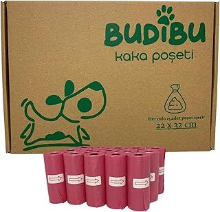 BUDİBU Kedi Köpek Kaka Poşeti Evcil Hayvan Dışkı Kaka Torbası 15 Rulo (225 Poşet) (Pembe)